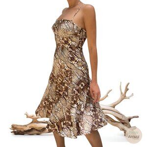 [Sold] JUST CAVALLI Snakeskin Print Satin Halter Back Dress | IT 42 US 6